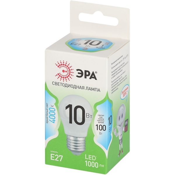 

Лампочка светодиодная E27 10W ЭРА LED P45-10W-840-E27 GL, LED P45-10W-840-E27 GL