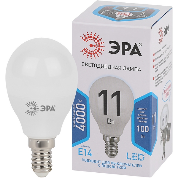 

Лампочка светодиодная E14 11W ЭРА LED P45-11W-840-E14, LED P45-11W-840-E14