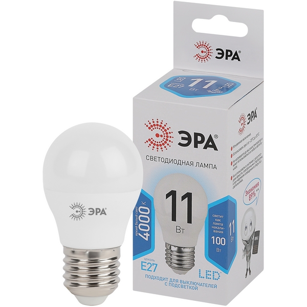 

Лампочка светодиодная E27 11W ЭРА LED P45-11W-840-E27, LED P45-11W-840-E27