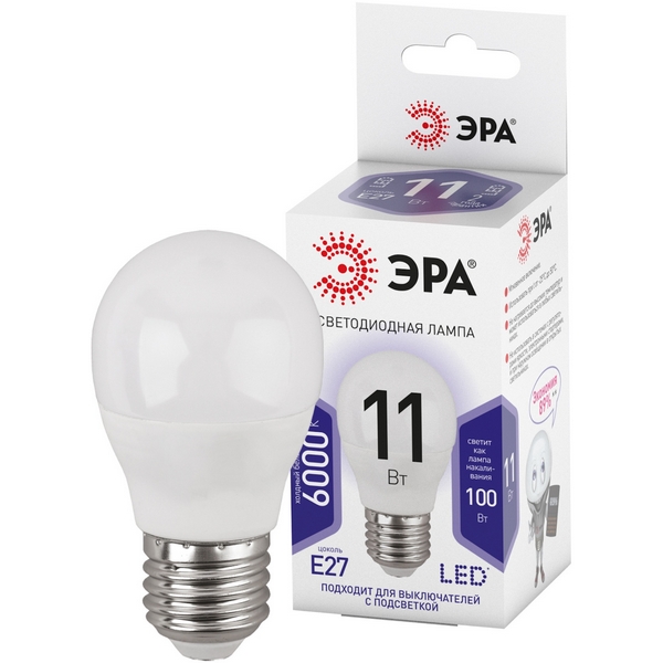 

Лампочка светодиодная E27 11W ЭРА LED P45-11W-860-E27, LED P45-11W-860-E27