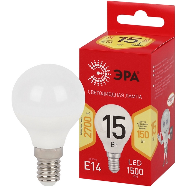 Изображение товара Лампочка светодиодная E14 15Вт ЭРА LED P45-15W-827-E14 R LED P45-15W-827-E14 R