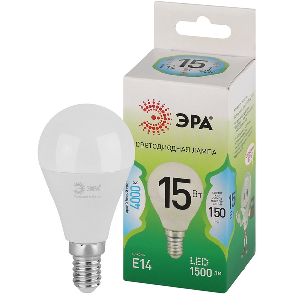 

Лампочка светодиодная E14 15W ЭРА LED P45-15W-840-E14 GL, LED P45-15W-840-E14 GL