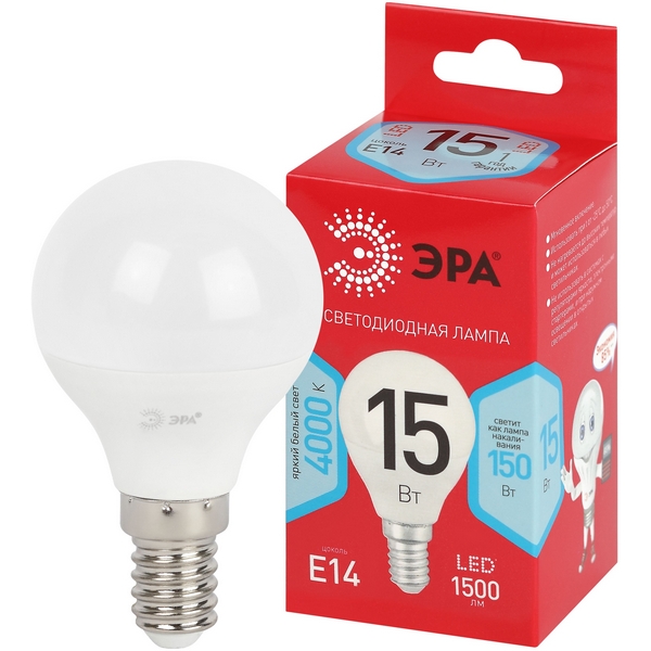 Изображение товара Лампочка светодиодная E14 15Вт ЭРА LED P45-15W-840-E14 R LED P45-15W-840-E14 R