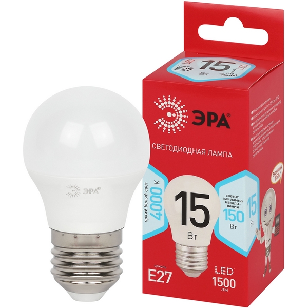 Изображение товара Лампочка светодиодная E27 15Вт ЭРА LED P45-15W-840-E27 R LED P45-15W-840-E27 R Изображение товара Лампочка светодиодная E27 15Вт ЭРА LED P45-15W-840-E27 R LED P45-15W-840-E27 R