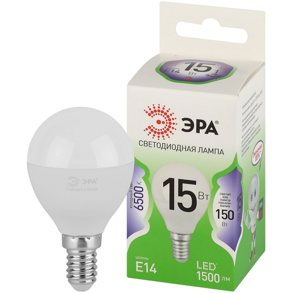 

Лампочка светодиодная E14 15W ЭРА LED P45-15W-865-E14 GL, LED P45-15W-865-E14 GL