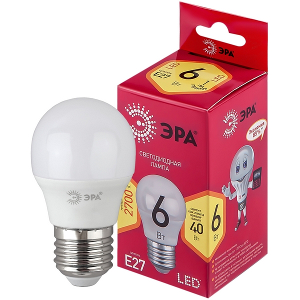 Изображение товара Лампочка светодиодная E27 6W ЭРА LED P45-6W-827-E27 R