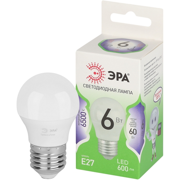 

Лампочка светодиодная E27 6W ЭРА LED P45-6W-865-E27 GL, LED P45-6W-865-E27 GL