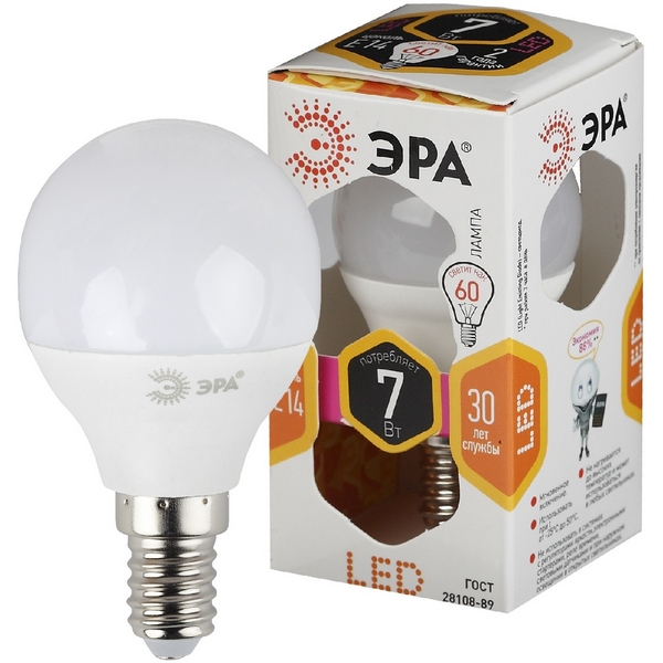 

Лампочка светодиодная E14 7W ЭРА LED P45-7W-827-E14, LED P45-7W-827-E14
