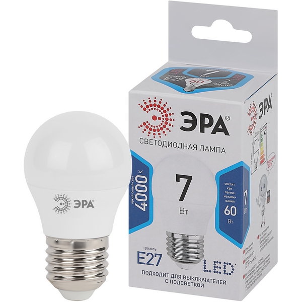 

Лампочка светодиодная E27 7W ЭРА LED P45-7W-840-E27, LED P45-7W-840-E27
