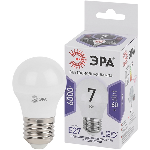 

Лампочка светодиодная E27 7W ЭРА LED P45-7W-860-E27, LED P45-7W-860-E27
