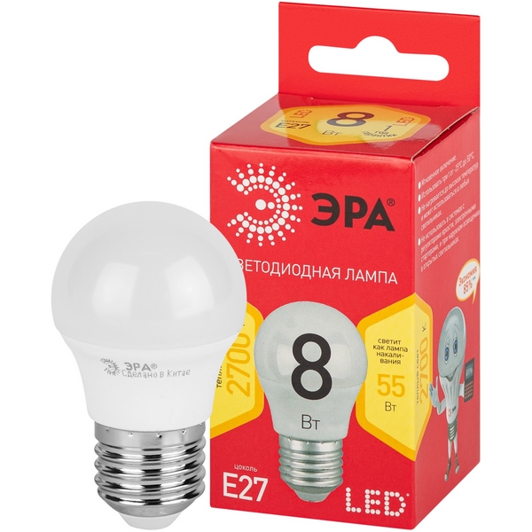 

Лампочка светодиодная E27 8W ЭРА LED P45-8W-827-E27 R, LED P45-8W-827-E27 R