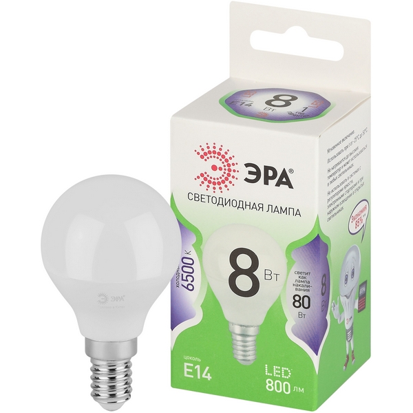 

Лампочка светодиодная E14 8W ЭРА LED P45-8W-865-E14 GL, LED P45-8W-865-E14 GL