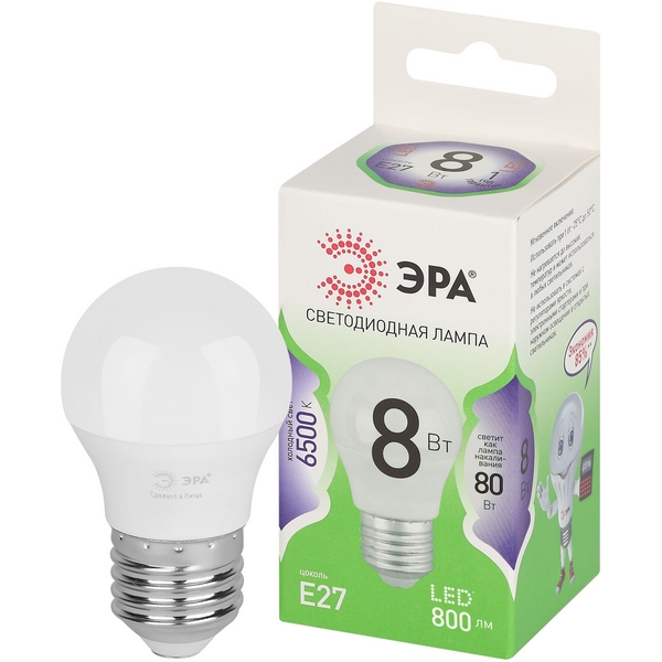 

Лампочка светодиодная E27 8W ЭРА LED P45-8W-865-E27 GL, LED P45-8W-865-E27 GL