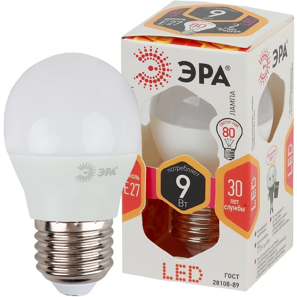 

Лампочка светодиодная E27 9W ЭРА LED P45-9W-827-E27, LED P45-9W-827-E27