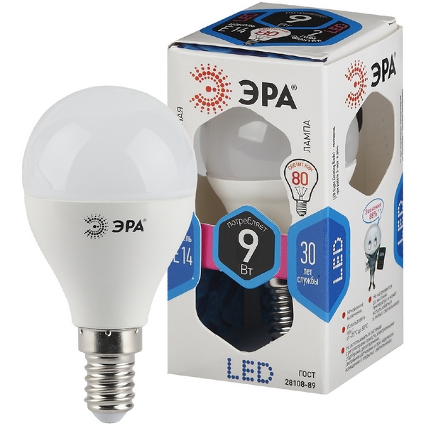 

Лампочка светодиодная E14 9W ЭРА LED P45-9W-840-E14, LED P45-9W-840-E14
