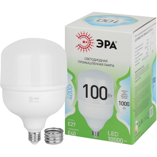

Лампочка светодиодная E27 с переходником на E40 100W ЭРА LED POWER T140-100W-840-E27 с переходником на E40/E40 GL, LED POWER T140-100W-840-E27/E40 GL