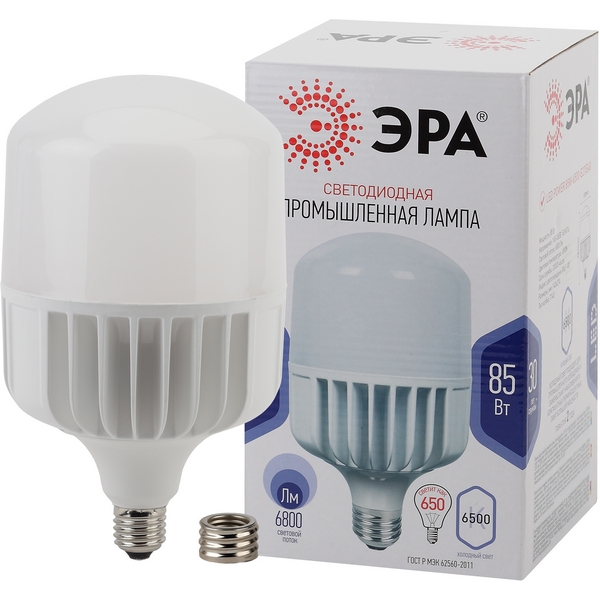 

Лампочка светодиодная E27 с переходником на E40 85W ЭРА LED POWER T140-85W-6500-E27 с переходником на E40/E40, LED POWER T140-85W-6500-E27/E40
