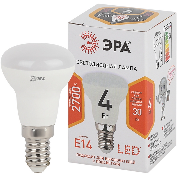 

Лампочка светодиодная E14 4W ЭРА LED R39-4W-827-E14, LED R39-4W-827-E14