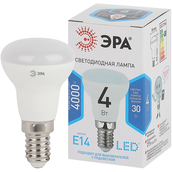 

Лампочка светодиодная E14 4W ЭРА LED R39-4W-840-E14, LED R39-4W-840-E14