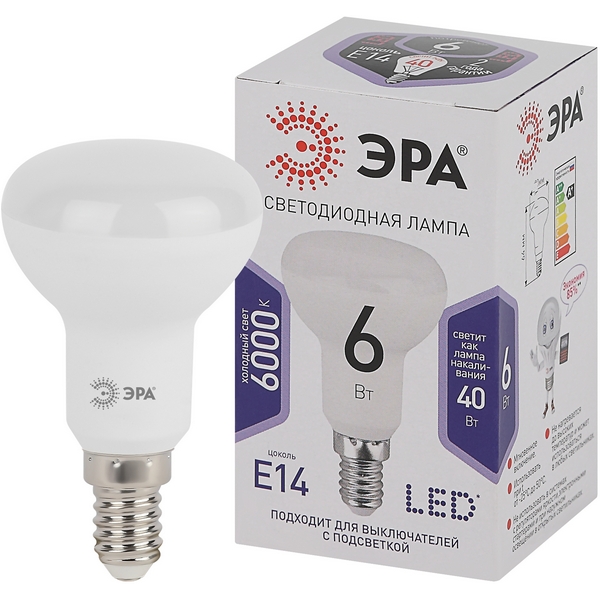 

Лампочка светодиодная E14 6W ЭРА LED R50-6W-860-E14, LED R50-6W-860-E14