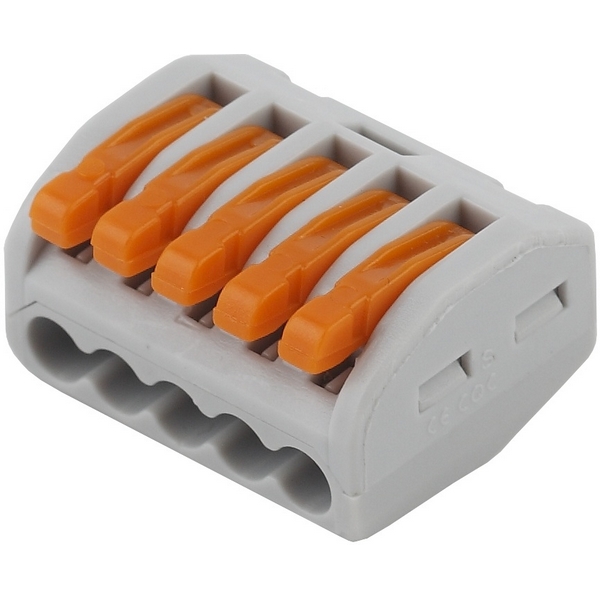 Изображение товара Клемма с рычагом 5 отверстий 0,08-2,5мм2 упаковка 100 шт. ЭРА NO-222-17