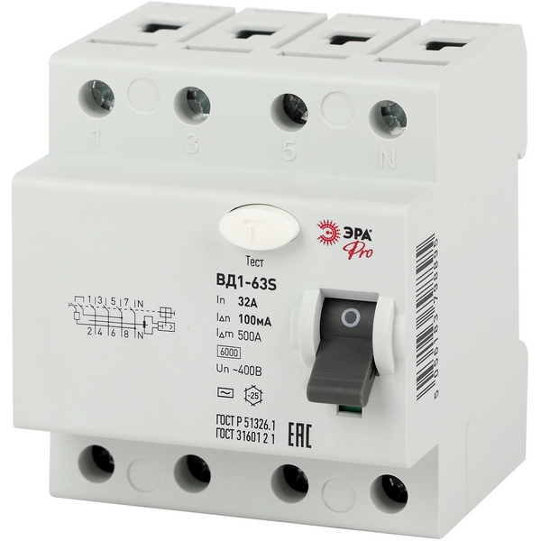

Устройство защитного отключения 4P 32А 100мА ЭРА NO-902-154, NO-902-154