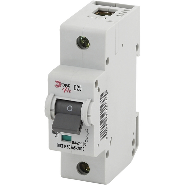 Изображение товара Автоматический выключатель 1P 25A D 10 кА ЭРА NO-902-267 надежная защита