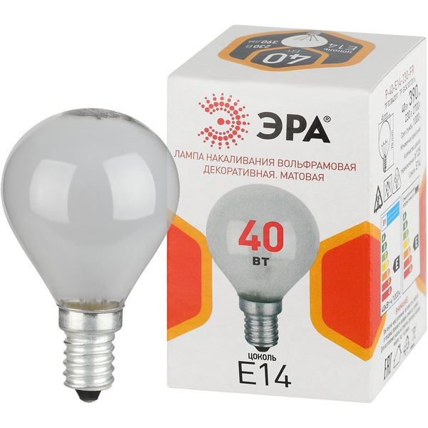 Изображение товара Лампа накаливания E14 40W ЭРА P-40-E14-230-FR матовая шаровидная