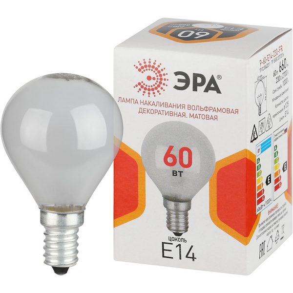 

Лампочка накаливания E14 60W ЭРА P-60-E14-230-FR, P-60-E14-230-FR