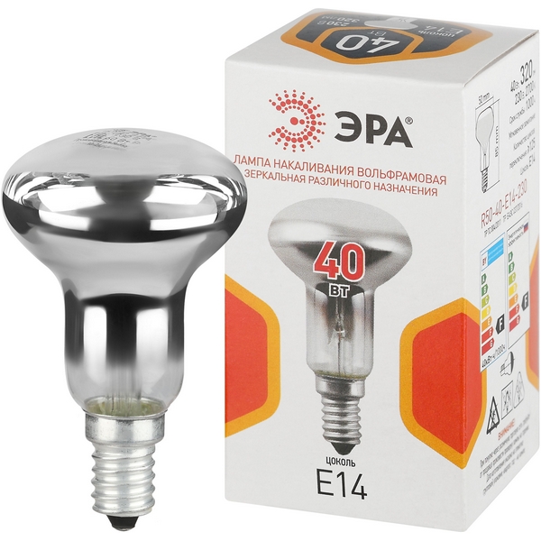 

Лампочка накаливания E14 40W ЭРА R50-40-E14-230, R50-40-E14-230