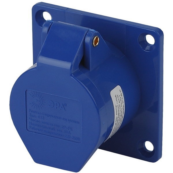 Изображение товара Розетка с заземлением и защитной крышкой ЭРА R(IN)-16-2P-PE-IP44 синий