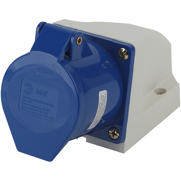 

Розетка наружная 220В ЭРА R(OUT)-32-2P-PE-IP44, Синий, R(OUT)-32-2P-PE-IP44