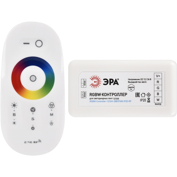 

Контроллер для светодиодной ленты RGBW с радио пультом ЭРА RGBW-Controller-12/24V-288/576W-IP20-RF, RGBW-Controller-12/24V-288/576W-IP20-RF