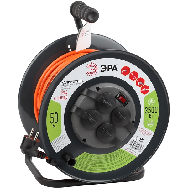 

Удлинитель 4-х местный с заземлением 50 метров на металлической катушке ЭРА RMx-4es-3x1.5-50m-IP44, RMx-4es-3x1.5-50m-IP44