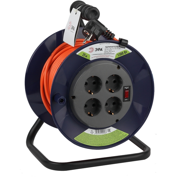Изображение товара Удлинитель 4-х местный с заземлением ЭРА RPx-4es-3х0.75-20m на 20 метров
