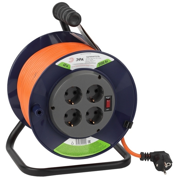 

Удлинитель 4-х местный с заземлением 40 метров на пластиковой катушке ЭРА RPx-4es-3x1.5-40m, RPx-4es-3x1.5-40m