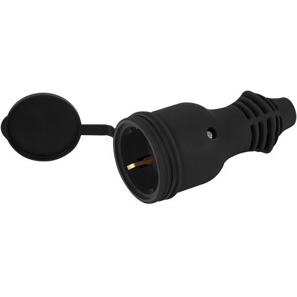 Изображение товара Розетка с заземлением и защитной крышкой ЭРА RX11-B-IP44, IP44, черная