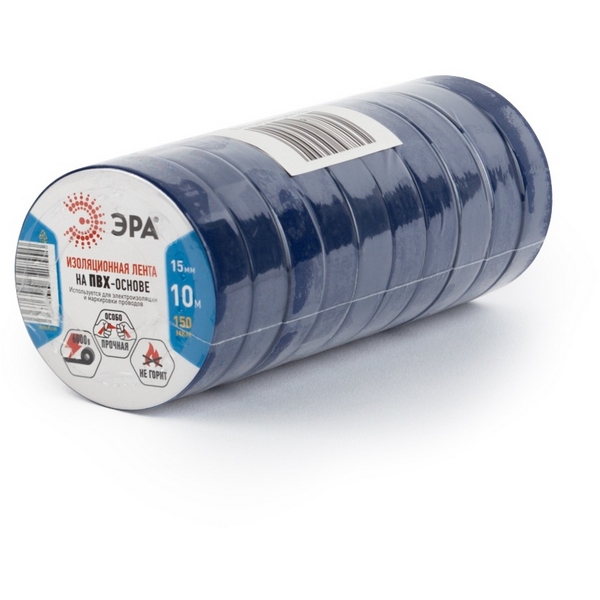 Изображение товара Изолента ПВХ синяя 15мм х 10м 10 шт. ЭРА SET-1510Blue SET-1510Blue