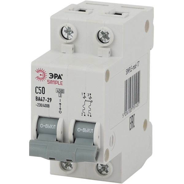 Изображение товара Автоматический выключатель 2P 50A C 4,5кА ЭРА SIMPLE-mod-17