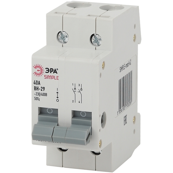 

Выключатель нагрузки 2P 40А ЭРА SIMPLE-mod-61, SIMPLE-mod-61