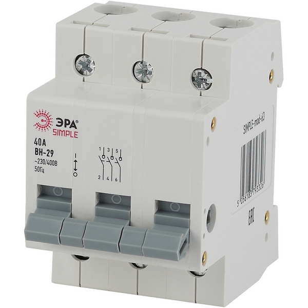 

Выключатель нагрузки 3P 40 ЭРА SIMPLE-mod-65, SIMPLE-mod-65