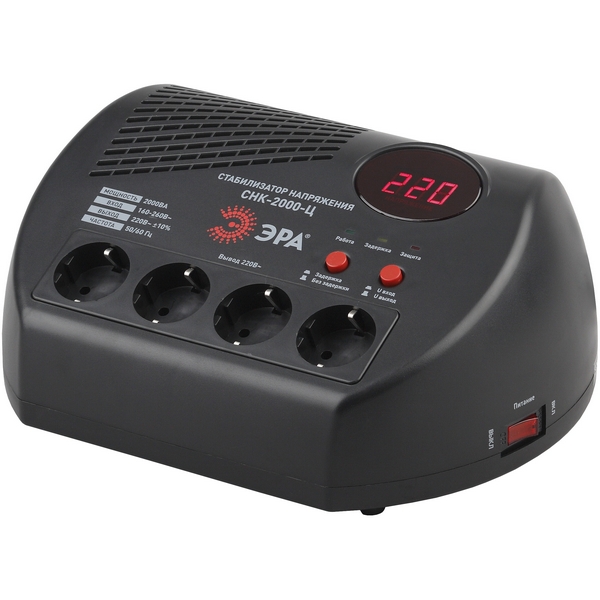 Изображение товара Компактный релейный стабилизатор напряжения ЭРА СНК-2000-Ц для дома и офиса