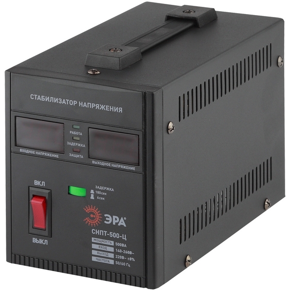 Изображение товара Стабилизатор напряжения однофазный релейный ЭРА СНПТ-500-Ц надежное устройство для защиты техники