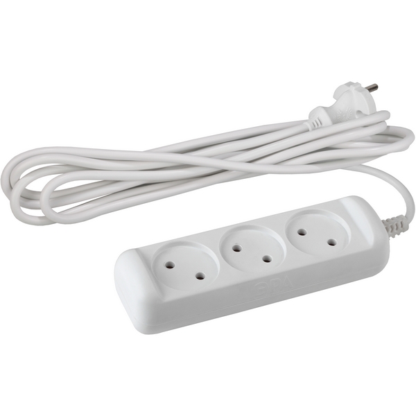 

Удлинитель 3-х местный без заземления 5 метров ЭРА U-3-5m-2x1, Белый, U-3-5m-2x1