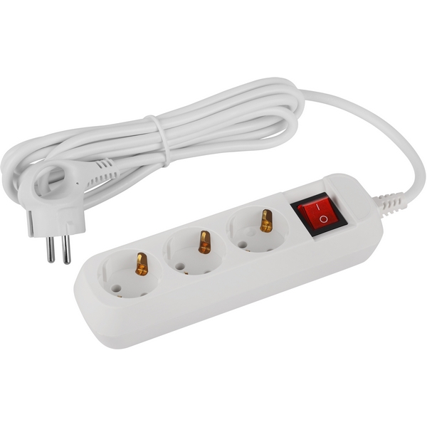 Изображение товара Удлинитель 3-х местный с заземлением ЭРА UDL-16-330-ES 3 метра белый