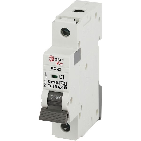 

Автоматический выключатель 1P 1A C 6кА ЭРА VA63-1P01C6, VA63-1P01C6