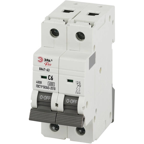 

Автоматический выключатель 2P 6A C 6кА ЭРА VA63-2P06C6, VA63-2P06C6
