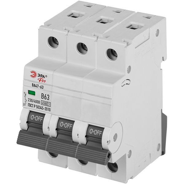 

Автоматический выключатель 3P 10A C 4,5кА ЭРА VA63-3P10C4.5, VA63-3P10C4.5