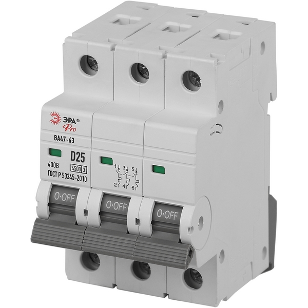 

Автоматический выключатель 3P 25A D 4,5кА ЭРА VA63-3P25D4.5, VA63-3P25D4.5