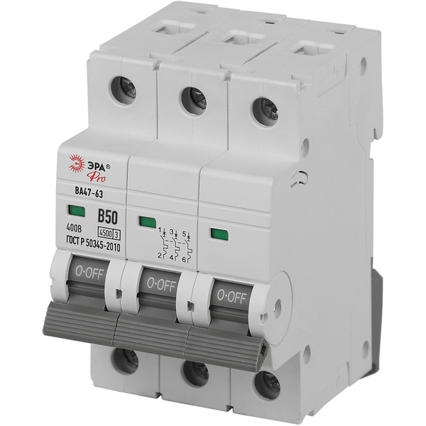 

Автоматический выключатель 3P 50A B 4,5кА ЭРА VA63-3P50B4.5, VA63-3P50B4.5